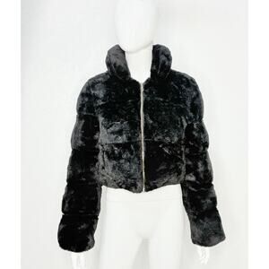 Pettylittlething Black Faux Fur Zip-Up Jacket Plush Short Coat